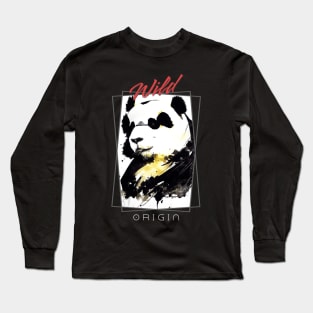 Panda Bear Wild Nature Free Spirit Art Brush Painting Long Sleeve T-Shirt